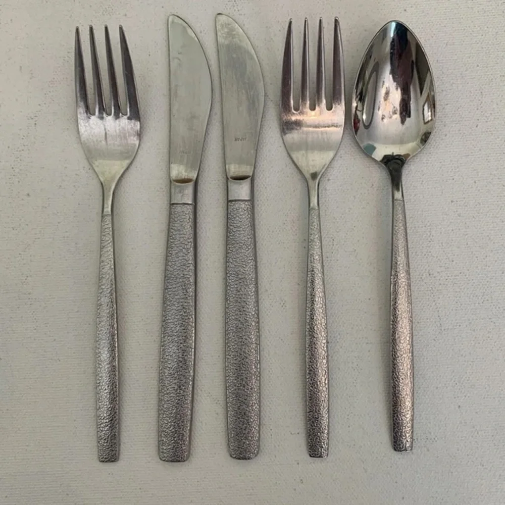Ekco Eterna Textured Stainless Steel Flatware Japan UA F0645 Petite 5 Piece Set